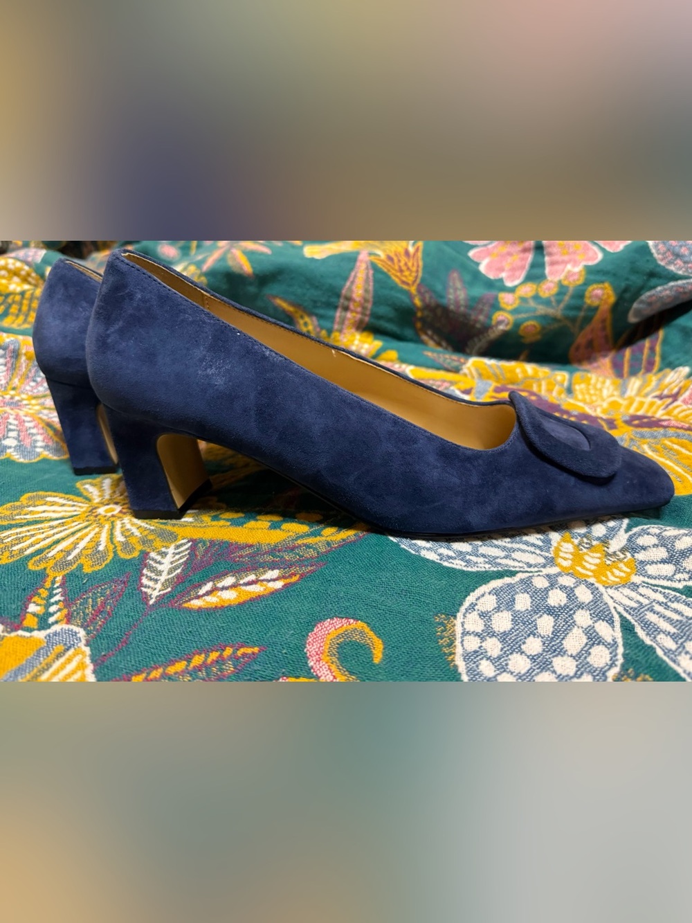 Ann Taylor Navy Blue Suede Block Heel Pump